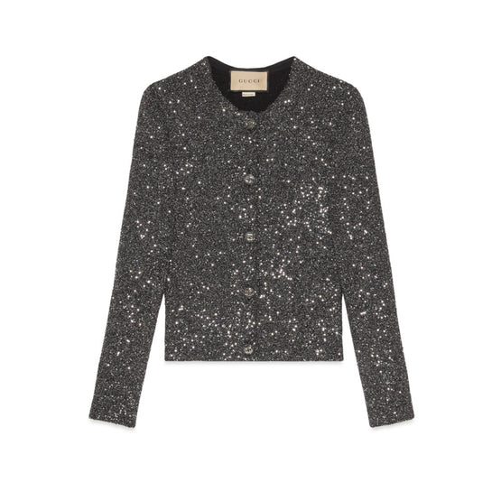 Women L/S Cw/Nk Crdn Fine Pl/Vi Mix - Black/Silver