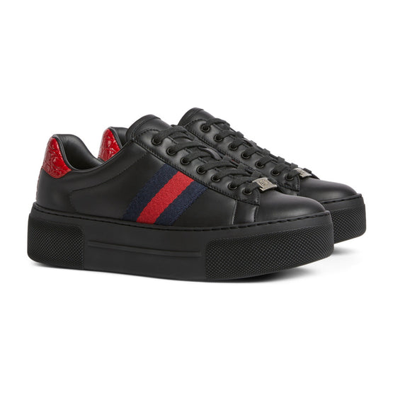 Women Wgucciacehigh Fltfsnklth W/Web - Black/Brb/Hibisc.Red