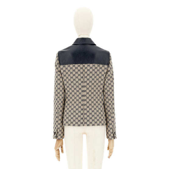 Women Jacket Gg Canvas W/Leather - Oatmilk/Blue/Mix